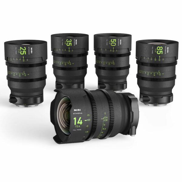 NiSi ATHENA PRIME Full Frame Cinema Lens Kit with 5 Lenses 14mm T2.4, 25mm T1.9, 35mm T1.9, 50mm T1.9, 85mm T1.9 + Hard Case (E Mount)